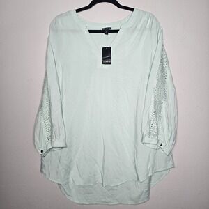 Torrid Womens Plus Size 2 Blue Flowy Top Boho Feminine Minimalist Crochet Detail
